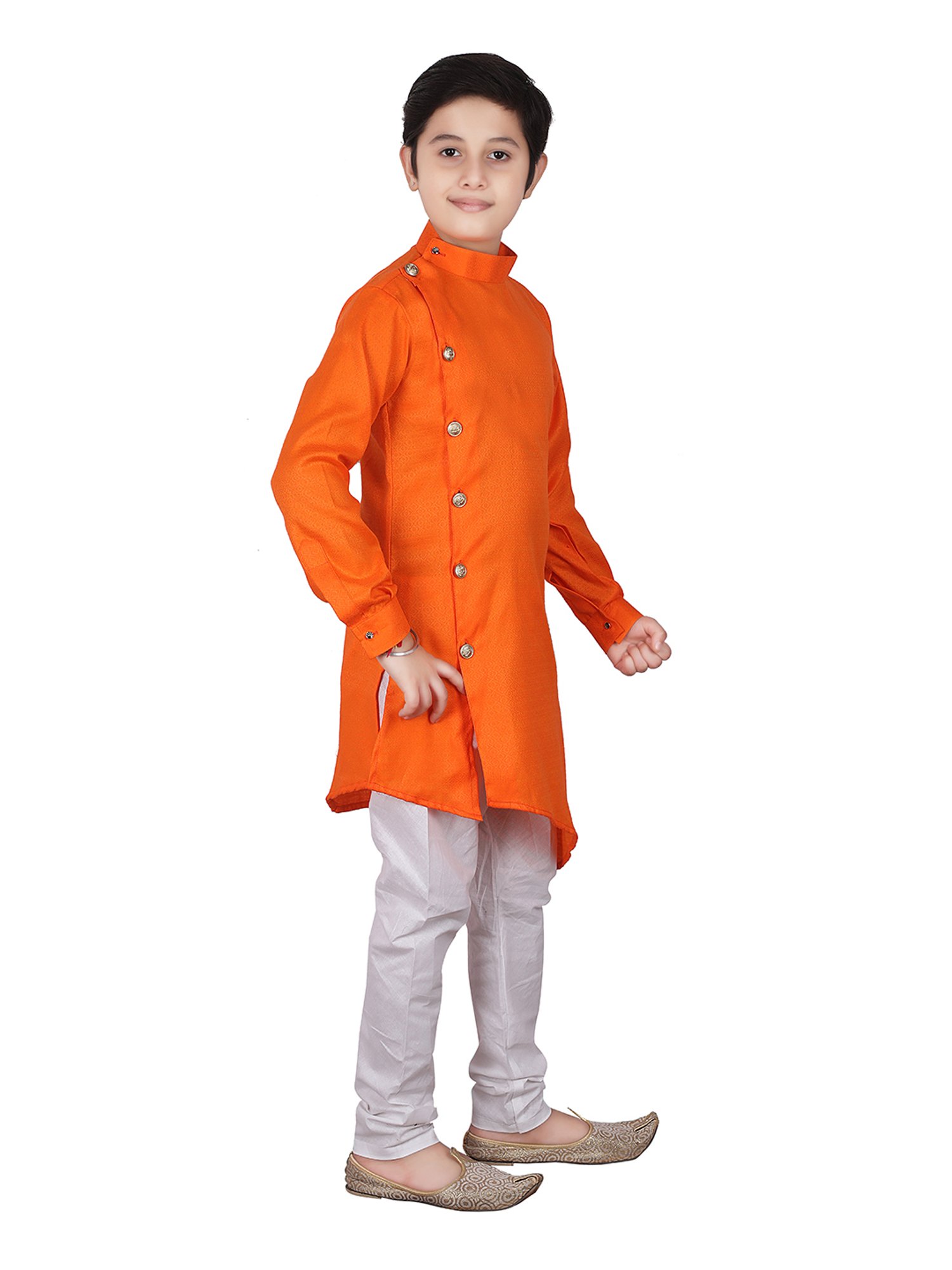 Pro-Ethic Style Developer Kids Orange & White Solid Full Sleeves Kurta with Pyjamas