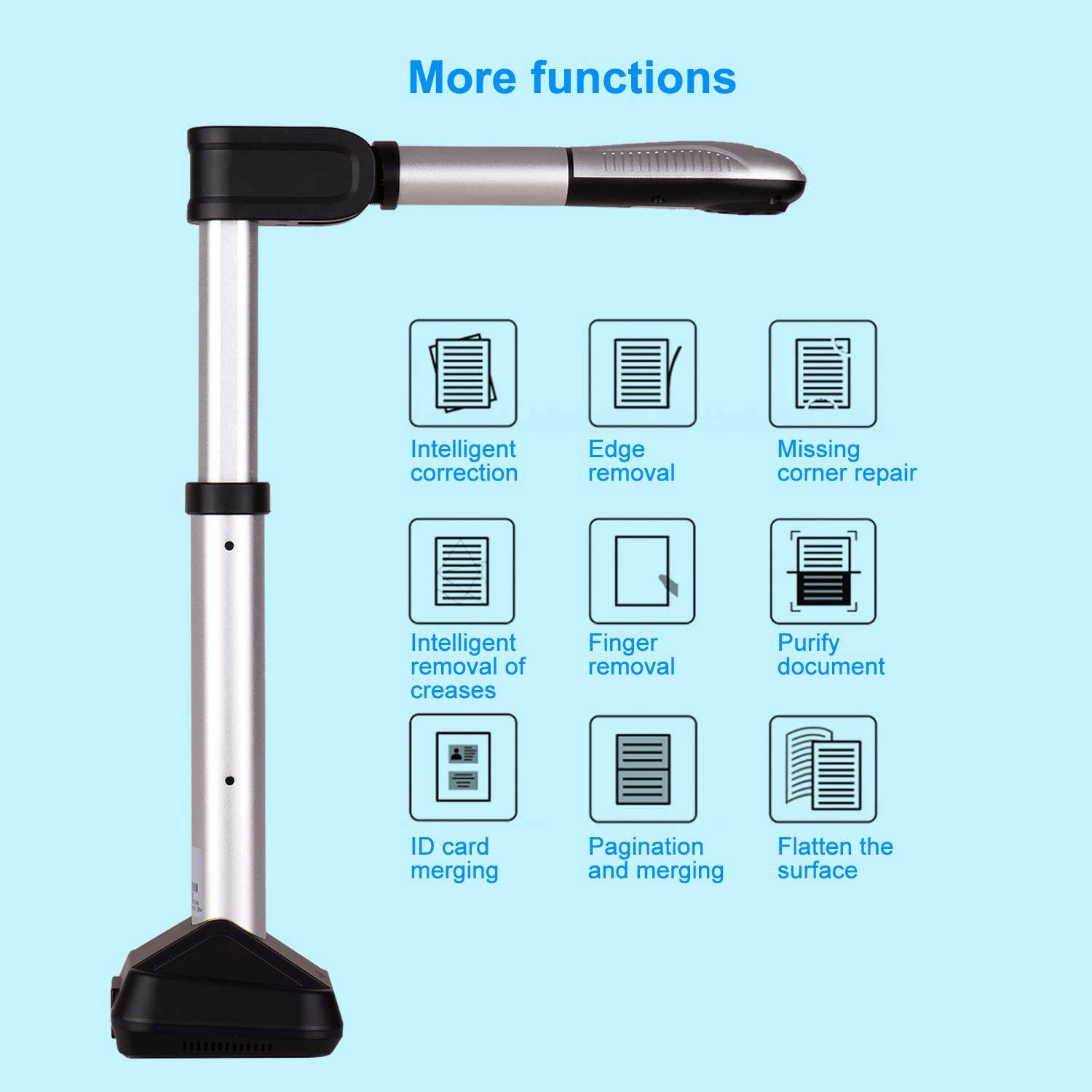 BK51 USB Document Camera Scanner Capture Size A3 HD 16 Mega-pixels High Speed Scanner with LED Light for ID Cards Passport Books Watermarks Setting PDF Format Export for Classroom Office scanner