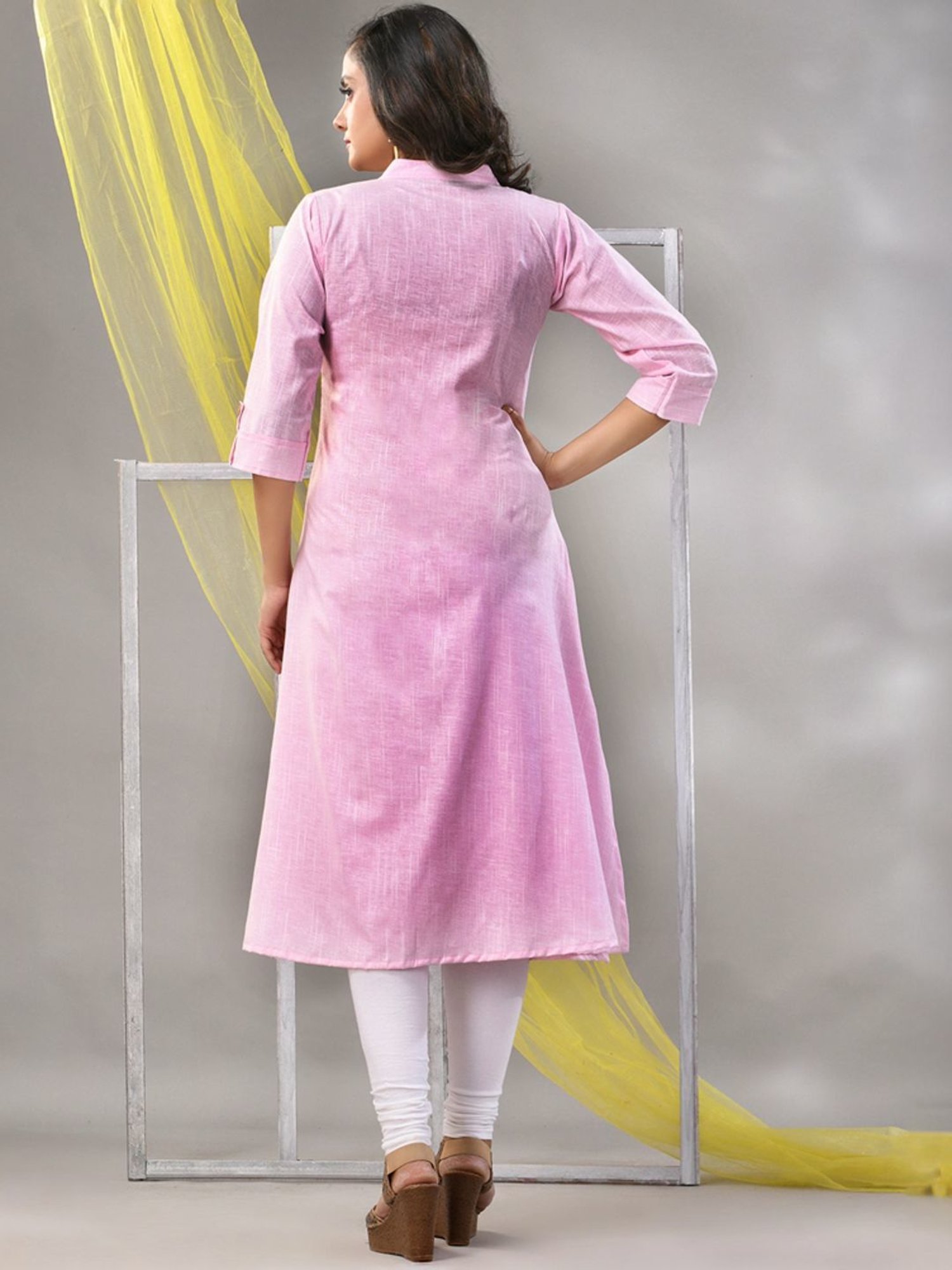 CHARUKRITI Baby Pink Cotton Straight Kurta