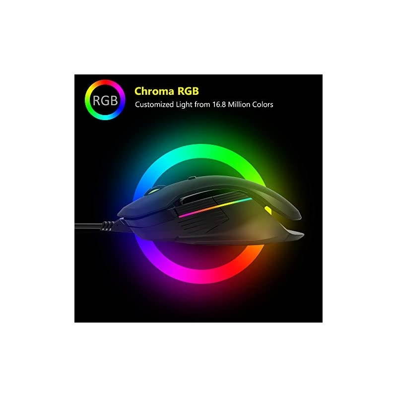 Ambidextrous Wired Gaming Mouse with 10000DPI Chroma RGB and Side Wing and Personalized Weights 6 Programmable Buttons Ergonomic Optical Computer Gaming Mouse M627S3325Black