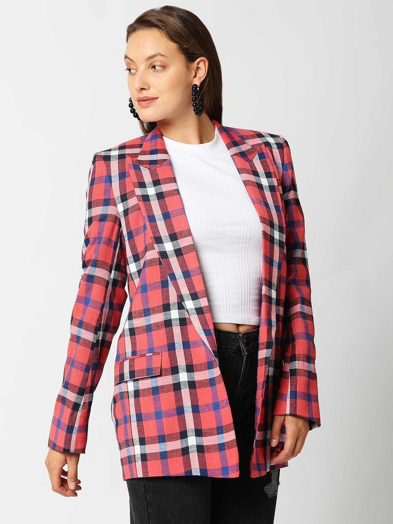 Remanika Red Pure Cotton Chequered Jacket