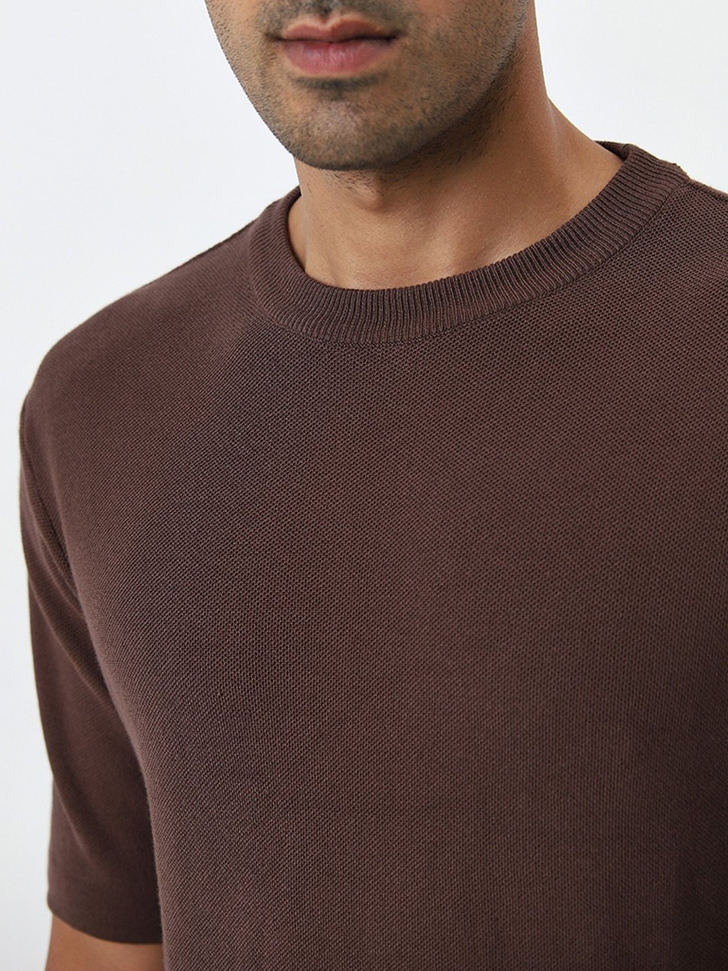 WES Formals by Westside Dark Brown Slim-Fit Cotton Blend T-Shirt