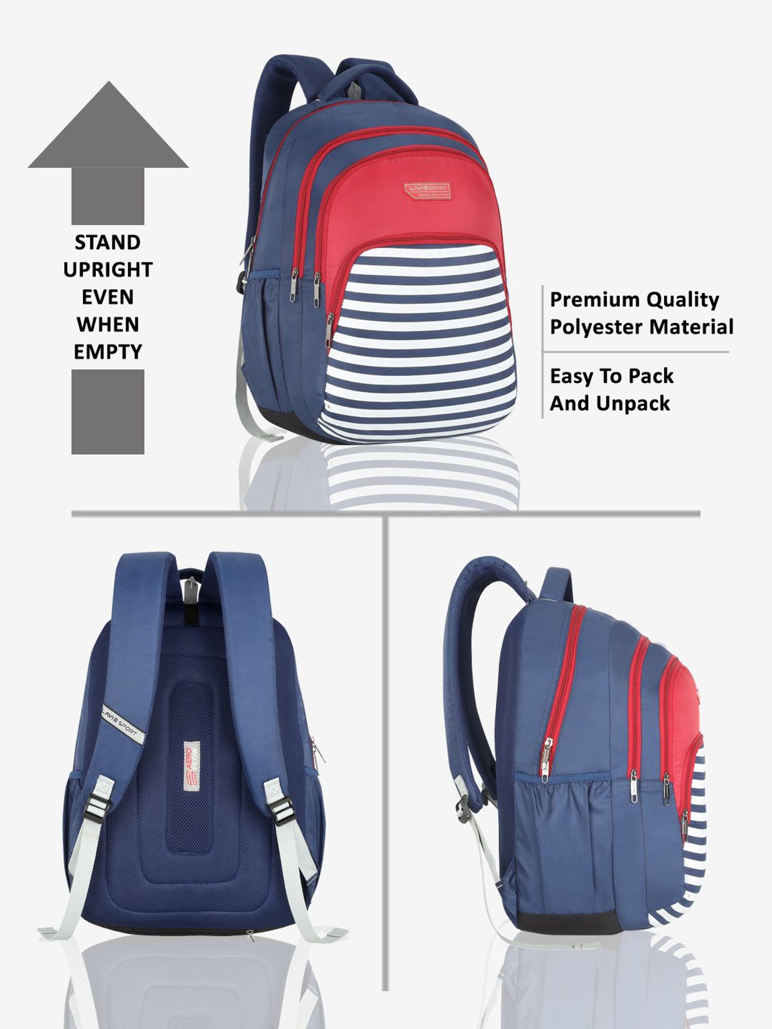 Lavie Sport Nautical 39L Printed School Unisex Backpack with Rain cover for Boys/Girls (Navy)