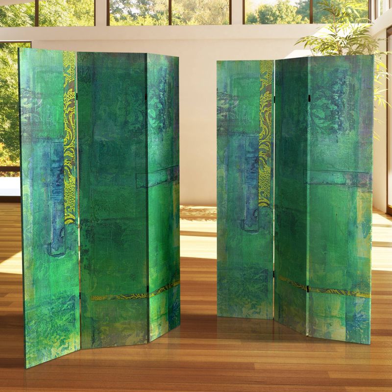 6" Double Sided Trellis Canvas Room Divider Green - Oriental Furniture