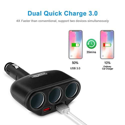 3Socket 2Port USB Quick Charge 30 Car Charger Splitter Adapter120W 12V24V DC Outlet Multi Socket Car Cigarette Lighter Splitter QC30 Dual Car Charger Power Outlet Splitter Extender