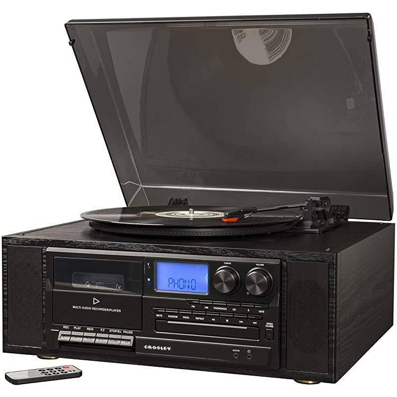 Ridgemont 3-Speed Turntable with Bluetooth, AM/FM Radio, CD Player, Cassette Deck, and Aux-in