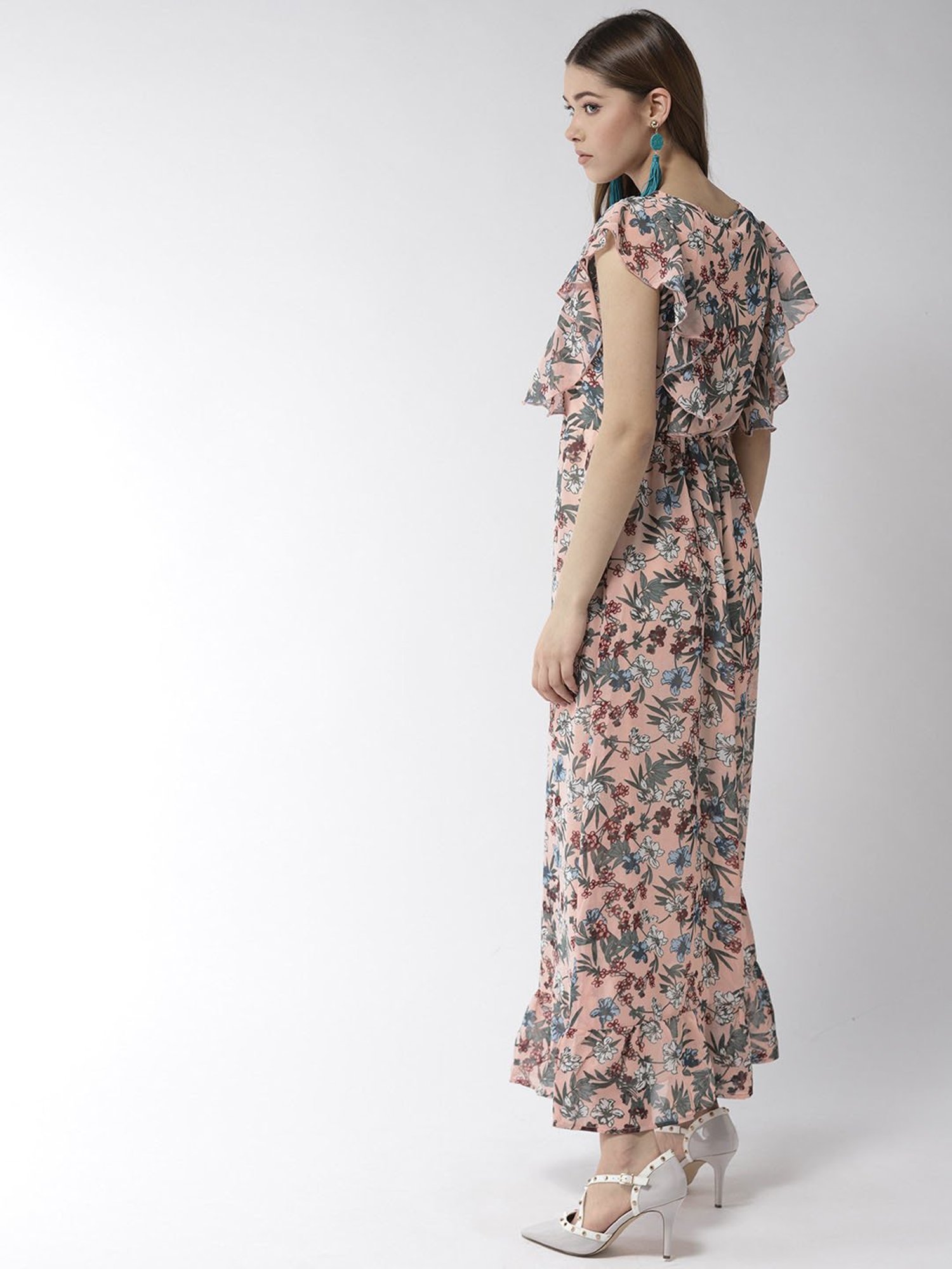 StyleStone Peach Floral Print Maxi Dress