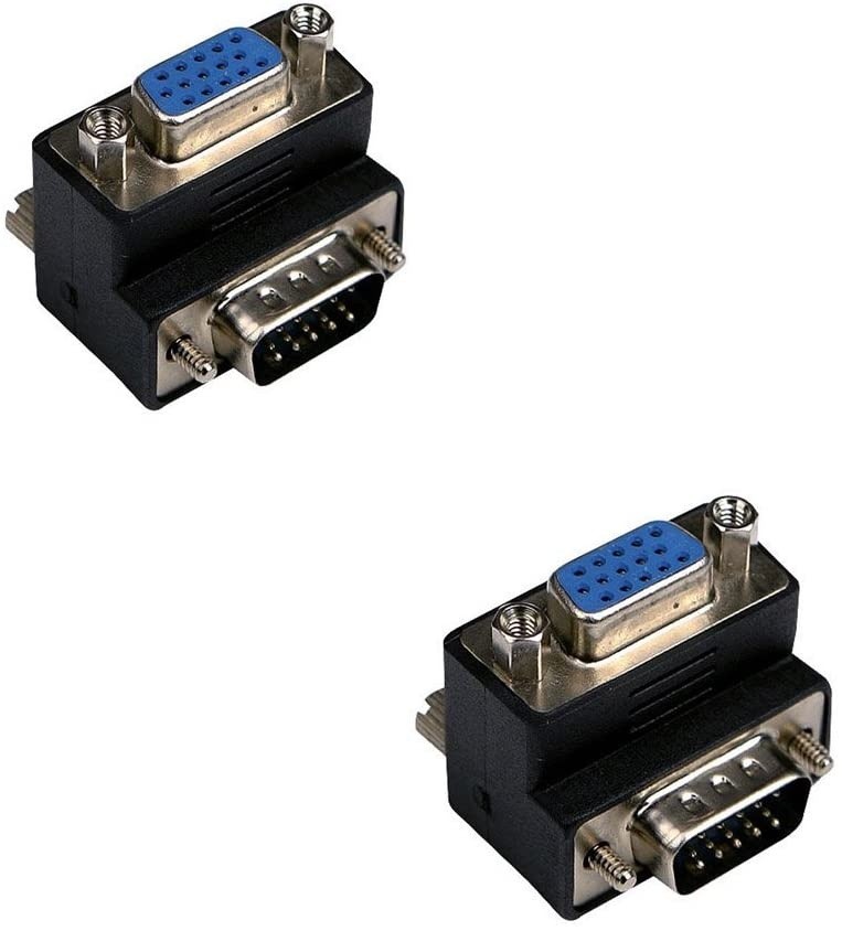 SIENOC 2PK 90 degree Right Angle VGA Male to Female 15 Pin SVGA Converter Adapter Connector for LCD Monitor TV Connector &hellip