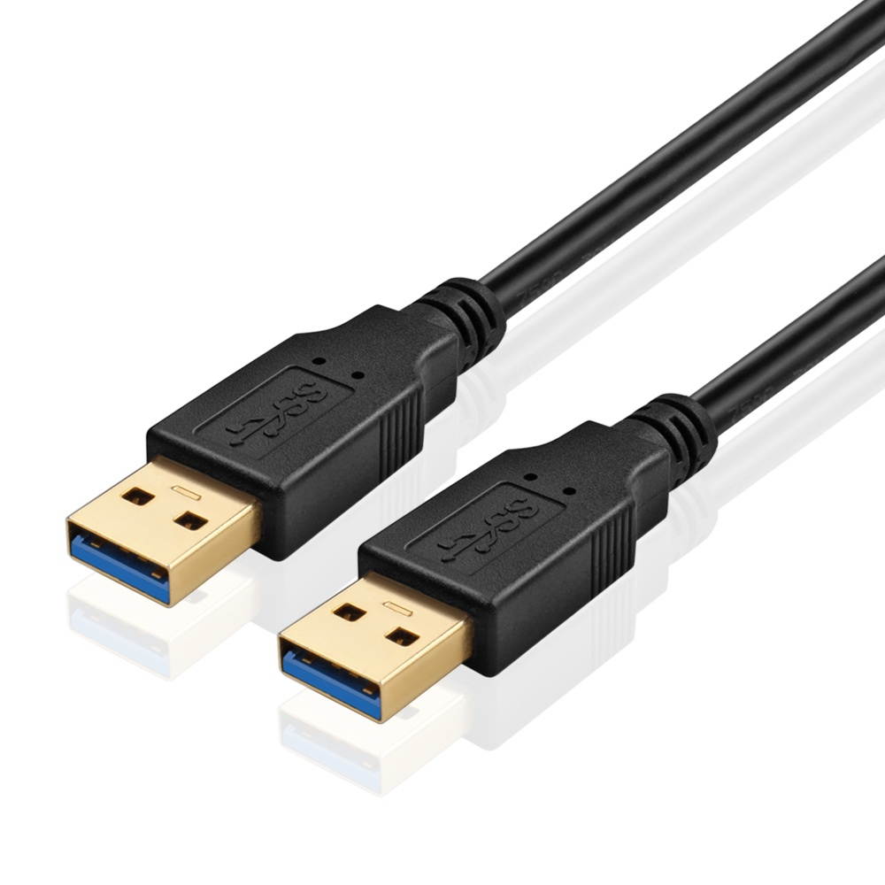 USB 3.0 Cable A-Male to A-Male (6 FT) Type A to A Male Premium Gold Plated SuperSpeed USB Adapter Connector Coupler Bi-Directional Extension Cord Wire Plug - Black