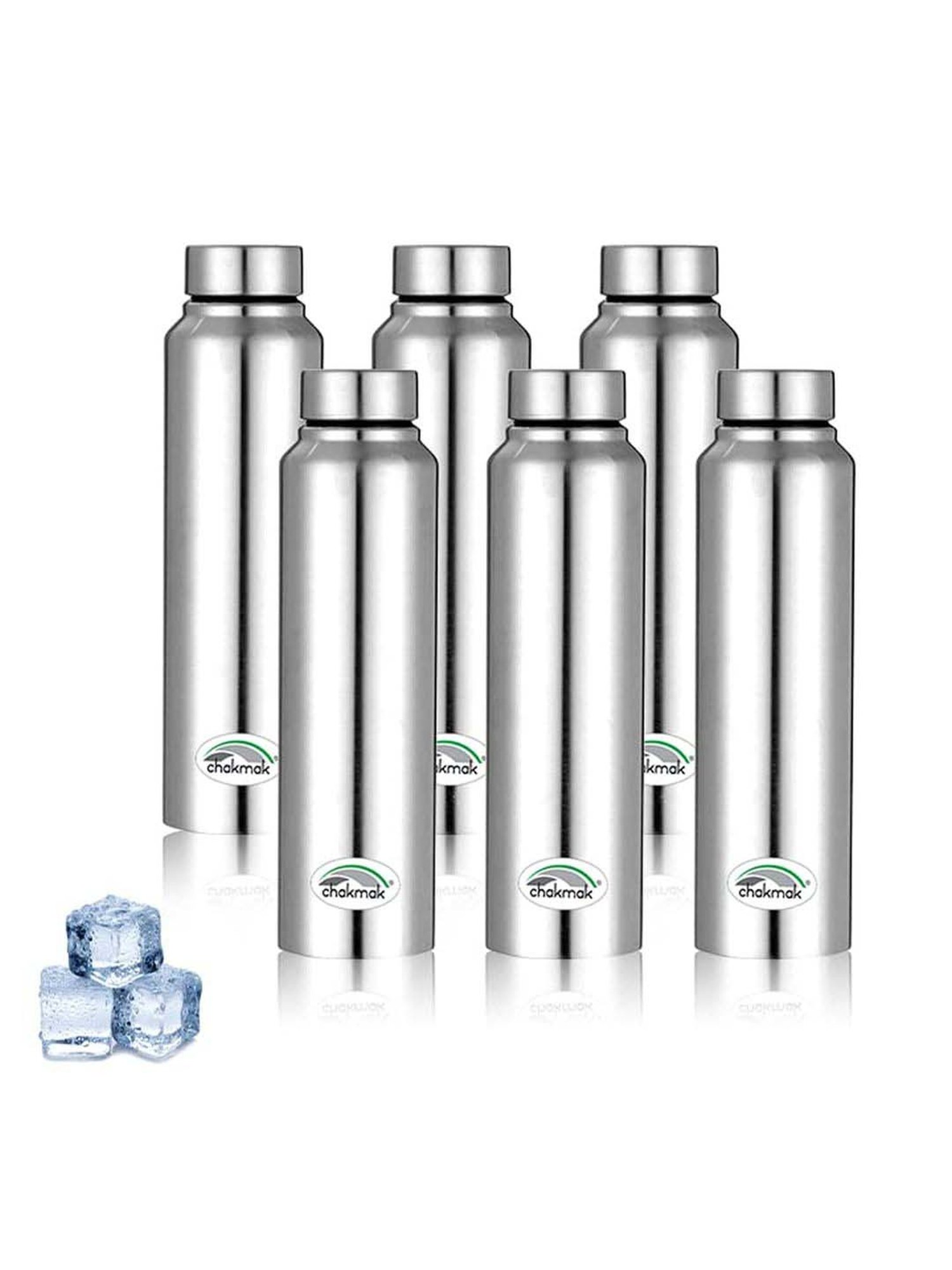 Chakmak Silver Stainless Steel Water Bottle - Set of 6