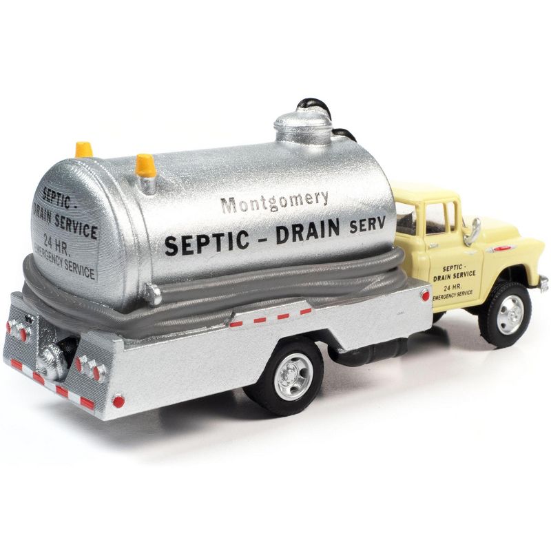 1957 Chevrolet Septic Tanker Truck "Montgomery Septic - Drain Service" Sand Beige & Silver 1/87 HO Model by Classic Metal Works