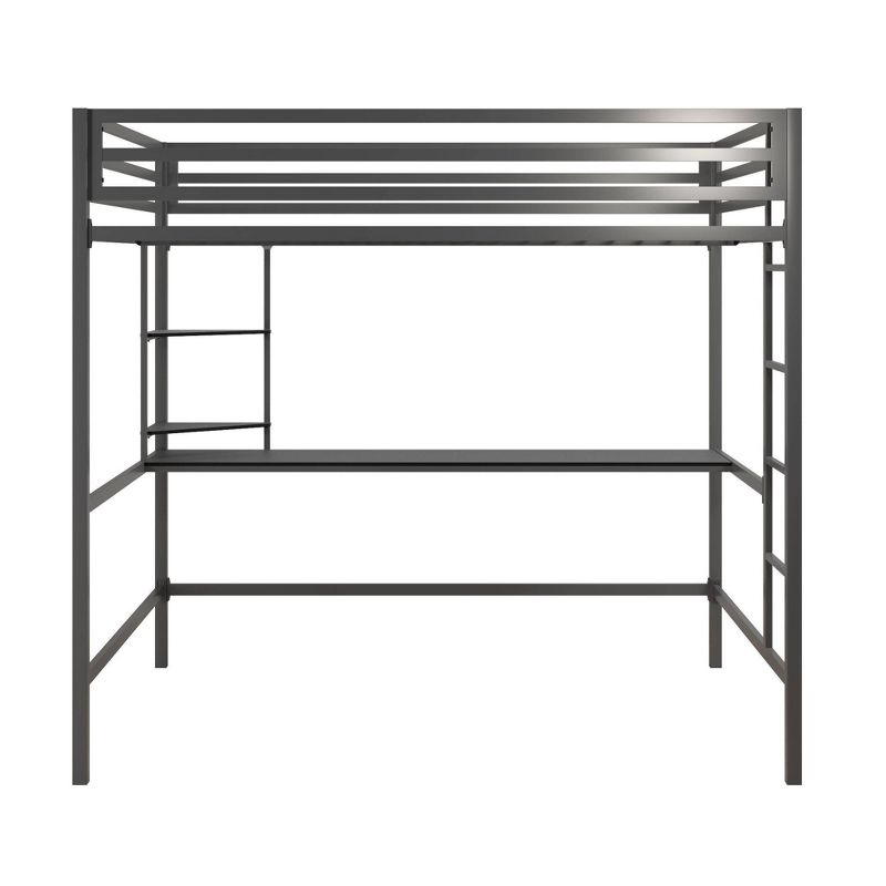 Full Maxwell Metal Loft Bedwith Desk & Shelves Gray/Black - Novogratz