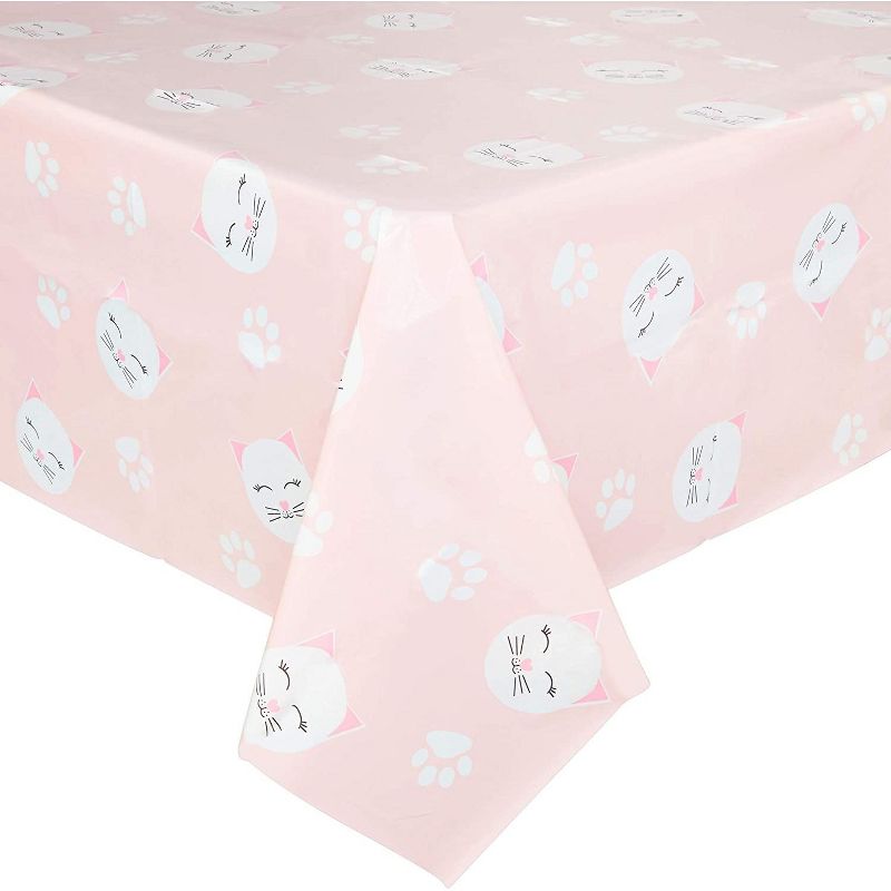 Sparkle and Bash 3 Pack Pink Disposable Plastic Tablecloth for Cat Birthday Party 54 x 108 In