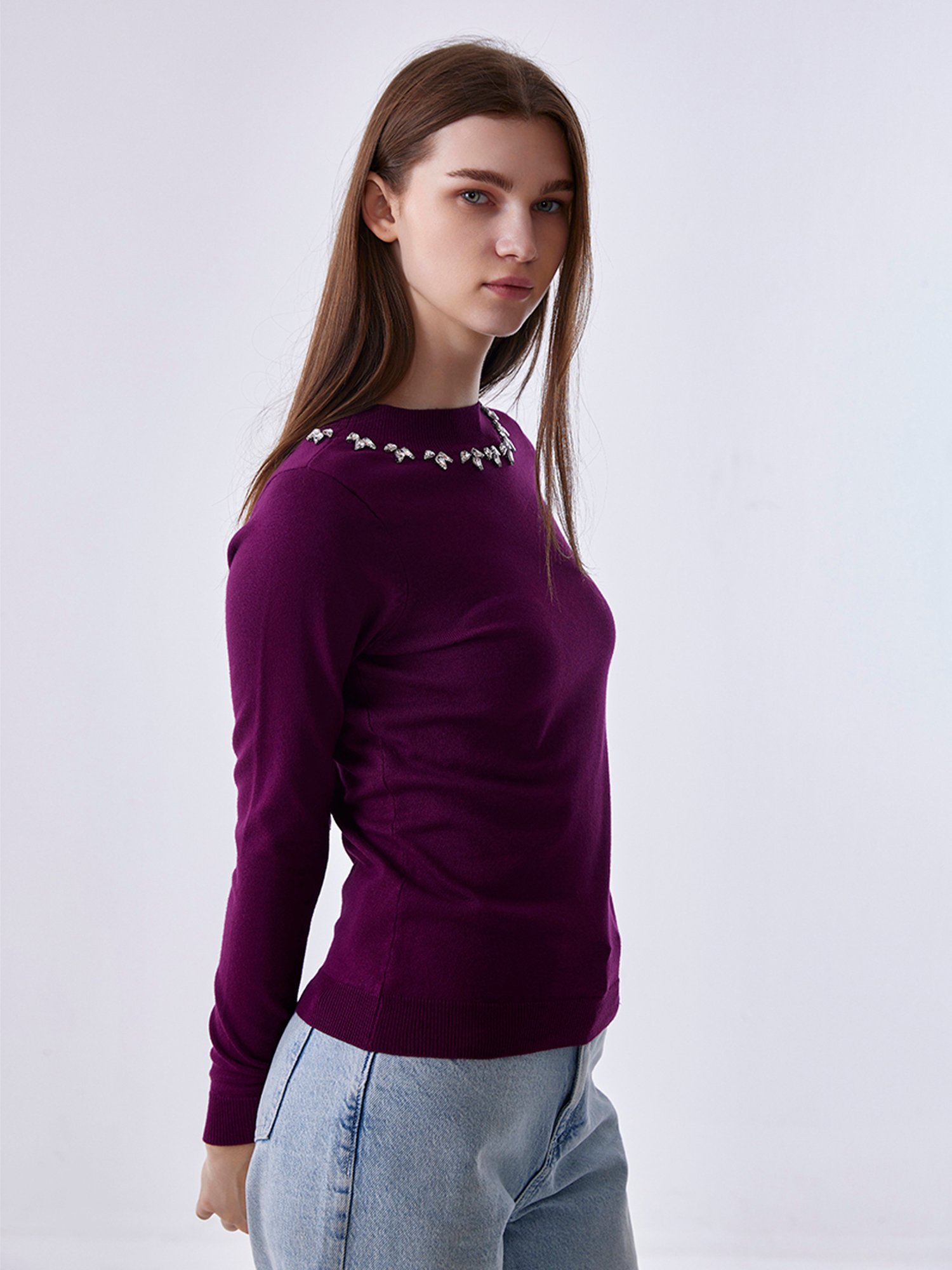 Cover Story Purple Embellished Pullover
