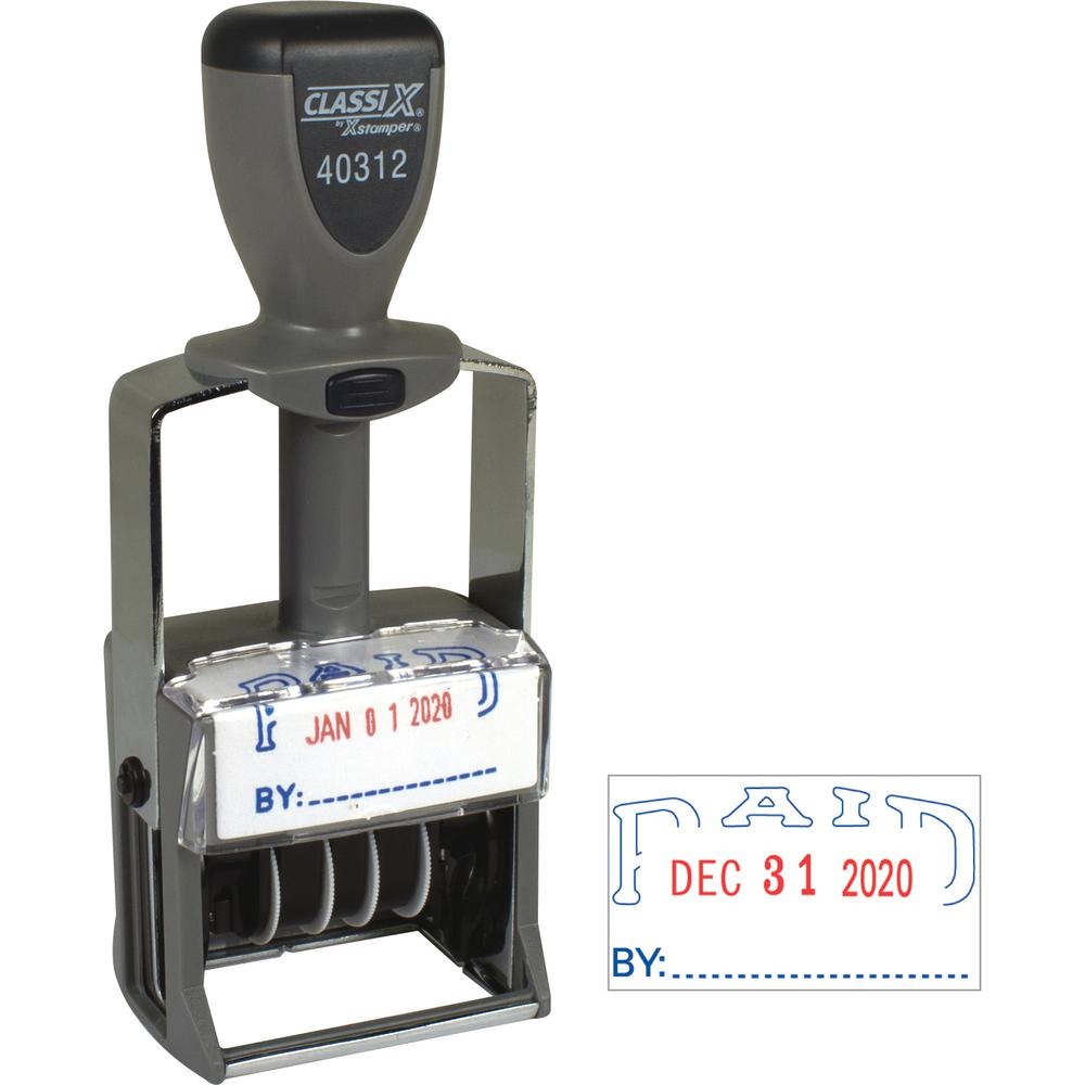 Xstamper ClassiX 40312 Self-Inked Stamp, Message/Date Stamp - "PAID" - Blue, Red - 1 Each, End 2025