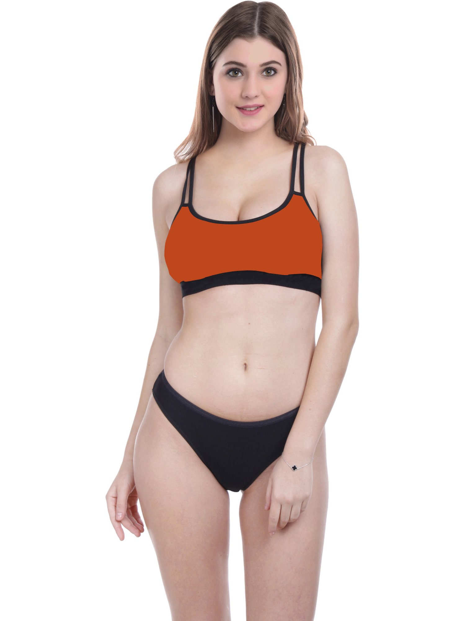 AROUSY Purple & Orange Cotton Bra Panty Set - Pack Of 2