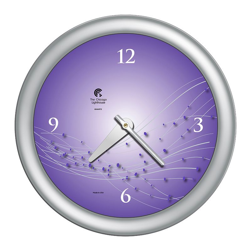 14" x 1.8" Vines And Dots Ultraviolet Decorative Wall Clock Silver Frame - By Chicago Lighthouse