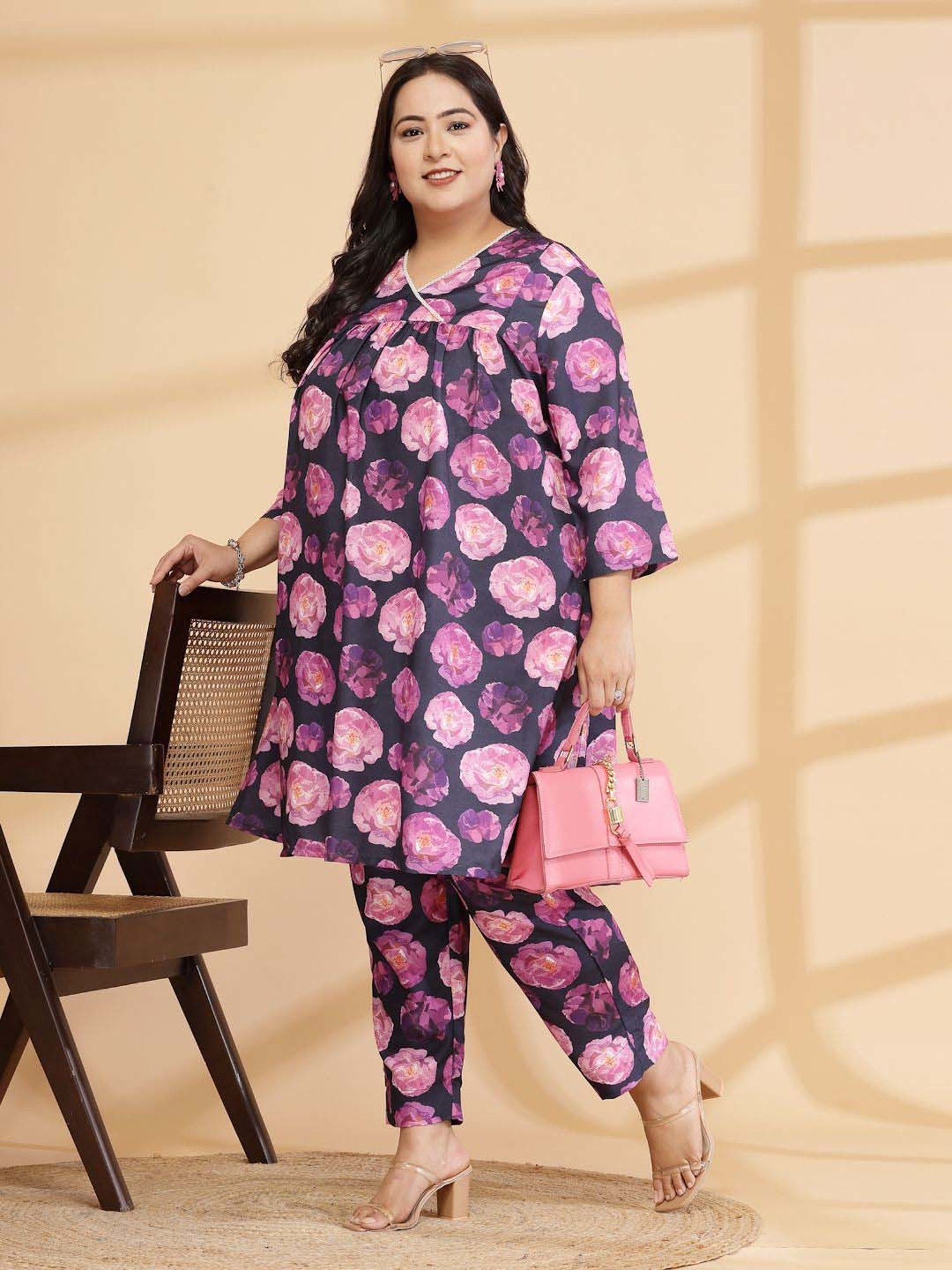 Melon by PlusS Blue Printed Shirt Pant Set