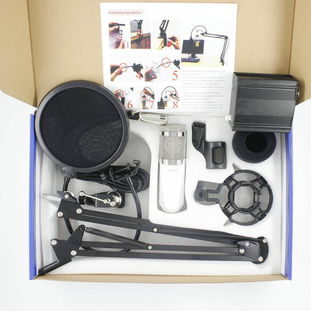 Professional BM800 Condenser Sound Microphone For Recording Kit KTV Karaoke+ Pop Filter +NB35 stand + 48V Phantom Power Supply