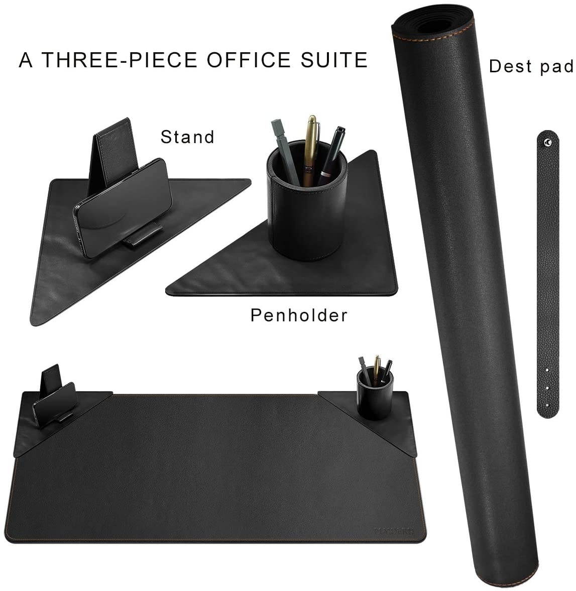 Leather Desk Pad - 47.2 x 19.6 Inch Desk Mat Accessories for Women Men Desk Protector Extended Mouse Pad for Office/Home with Pen Holder and Cell Phone Stand (Black)