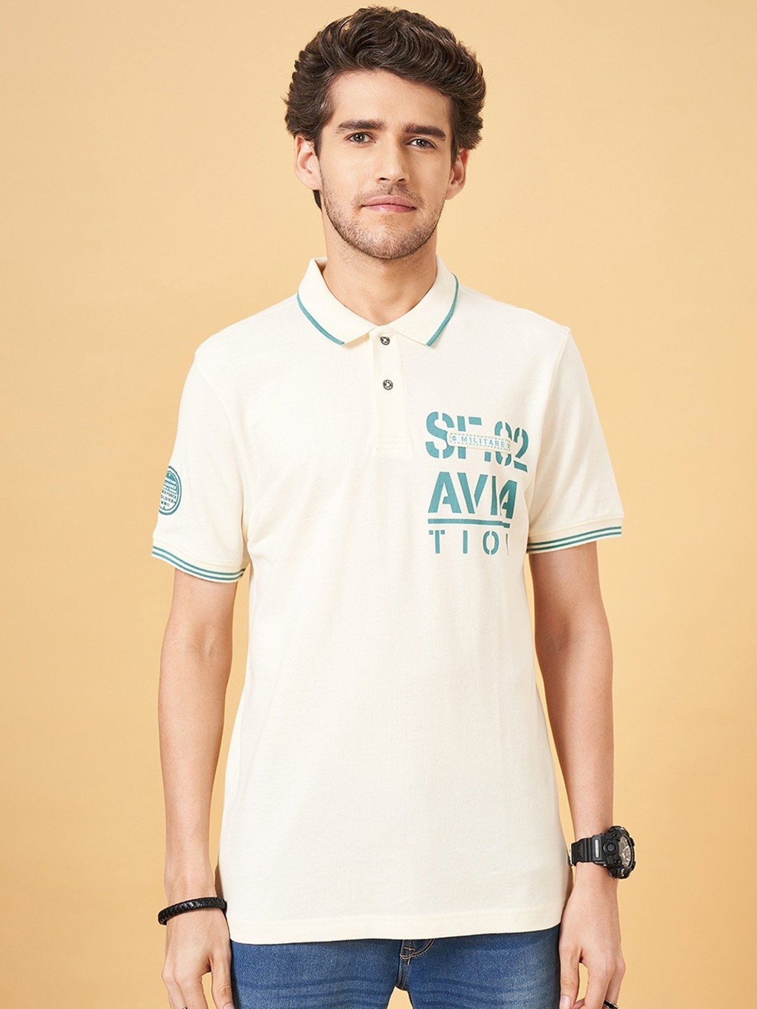 Sf Jeans By Pantaloons Marshmallow Slim Fit Polo T-Shirt