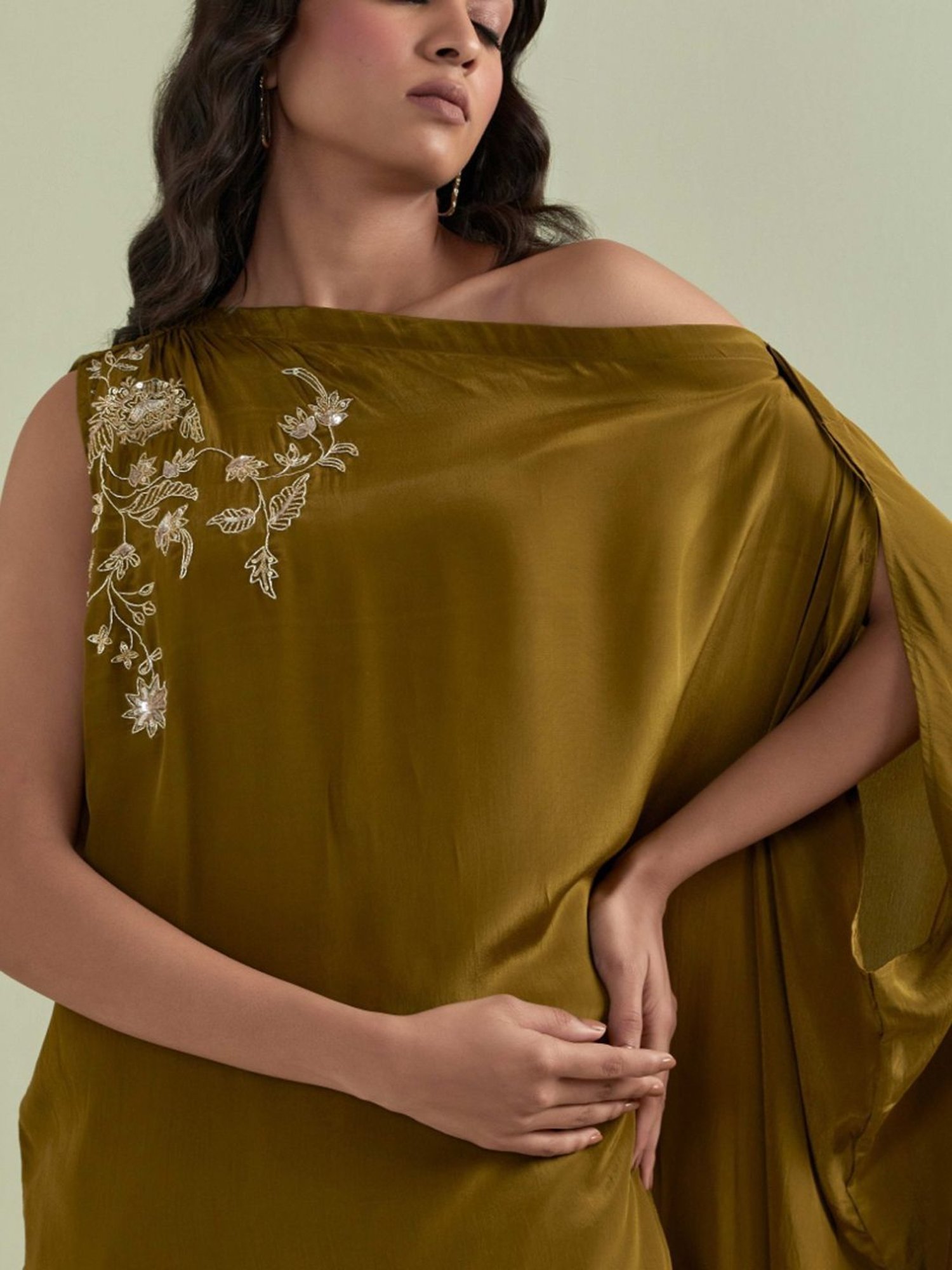 Priya Chaudhary Brown Saranya Embroidered Crepe Kurta