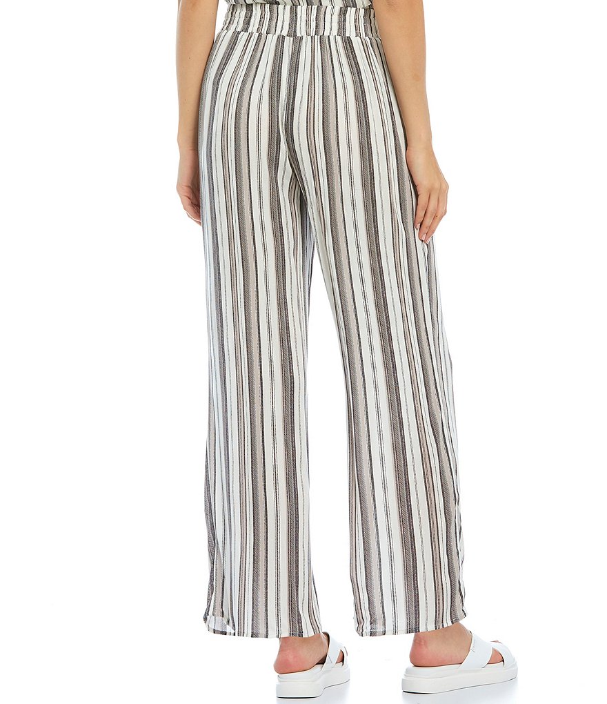 I.N. Studio Stripe Print Crepon Pull-On Wide Leg Pants