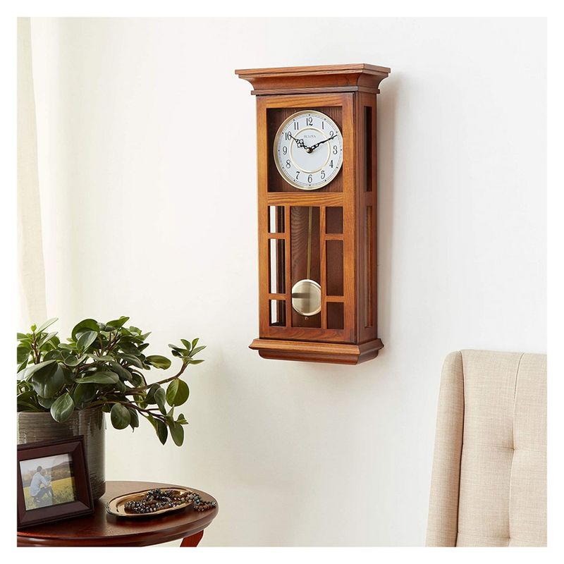 Bulvoa Clocks C4337 Mayfair 3 Tune Chiming Indoor Wood Framed Decorative Wall Clock, 2 Tone Metal Dial, Walnut