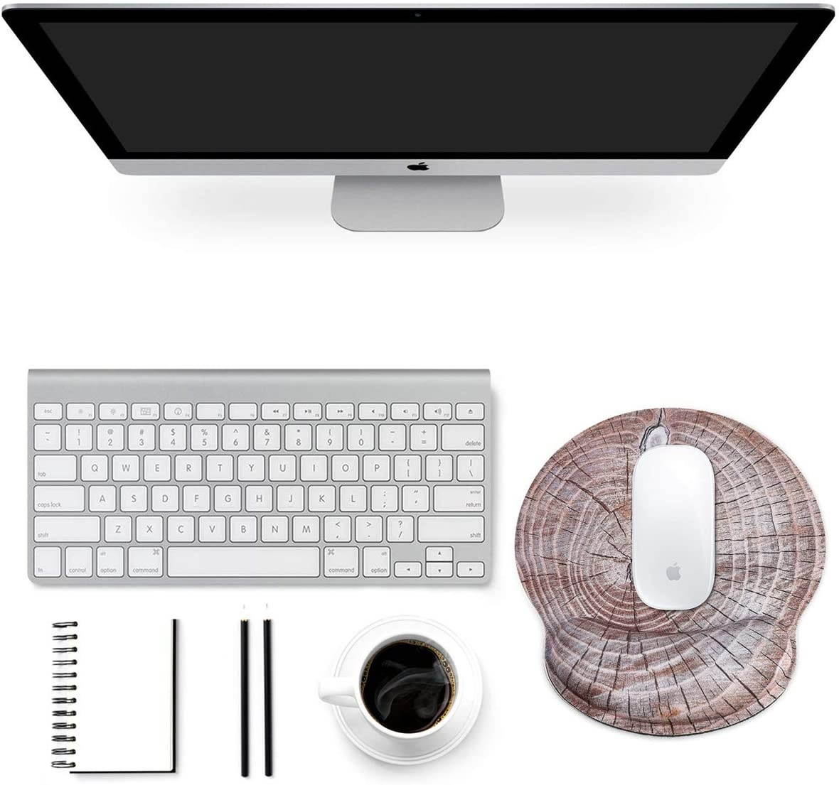 Mouse Pad with Wrist Rest Support, ToLuLu Gel Ergonomic Mouse Pads with Non Slip Rubber Base Memory Foam Mousepad, Mouse Wrist Rest Pad for Laptop Computer Home Office Working Pain Relief, Wood Art