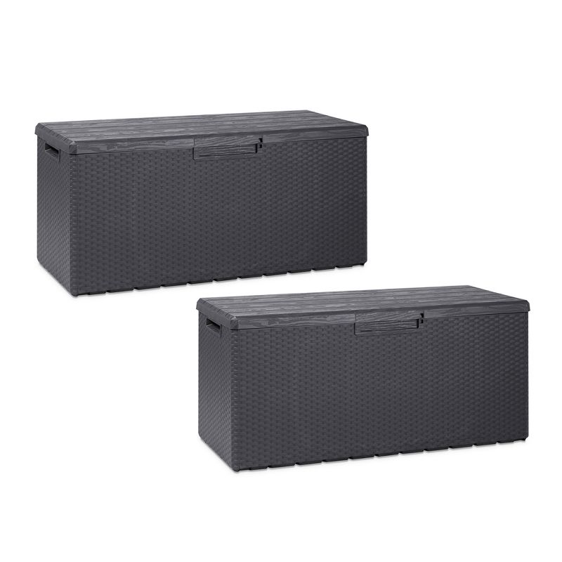 Toomax Z175E097 Portorotondo Weather Resistant Heavy Duty 90 Gallon Novel Resin Outdoor Deck Box, Gray (2 Pack)