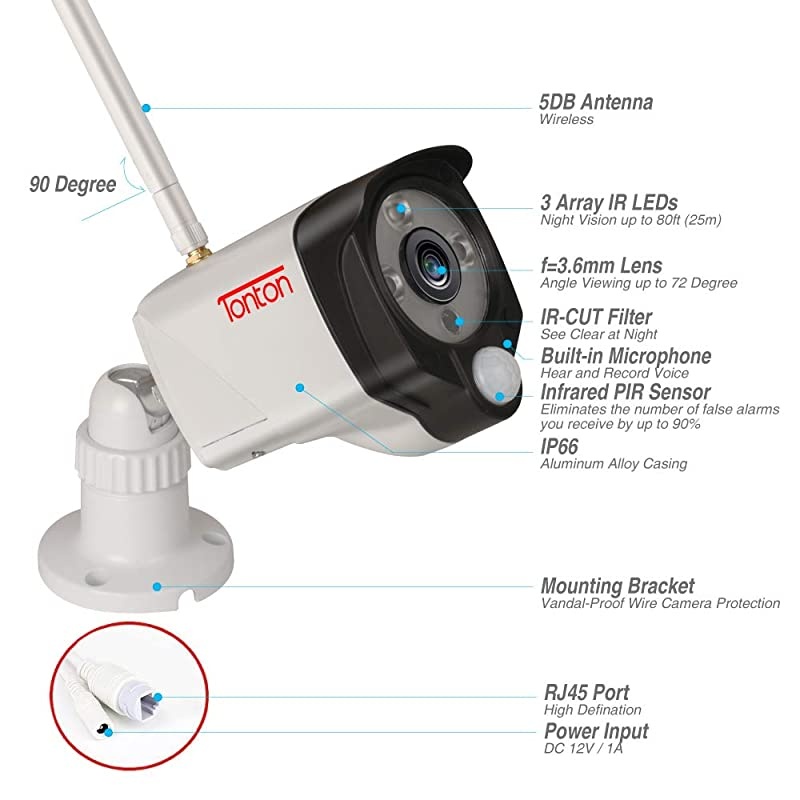 Add on 1080P Camera  1080P Full HD 20MP Wireless IP Network Camera Outdoor Indoor Security Camera with PIR Sensor 2 Way Audio Suitable for All of  NVR and All in one Kits