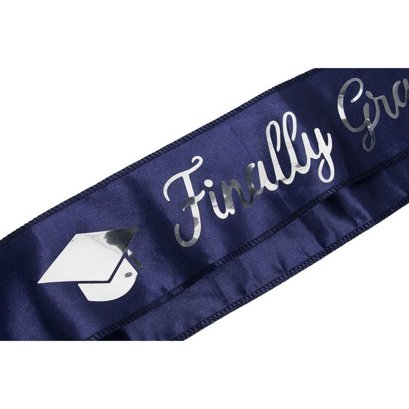 Blue Panda "Finally Graduated", Satin Sashes for Graduation Party (Navy Blue, 33 x 3.9 In)