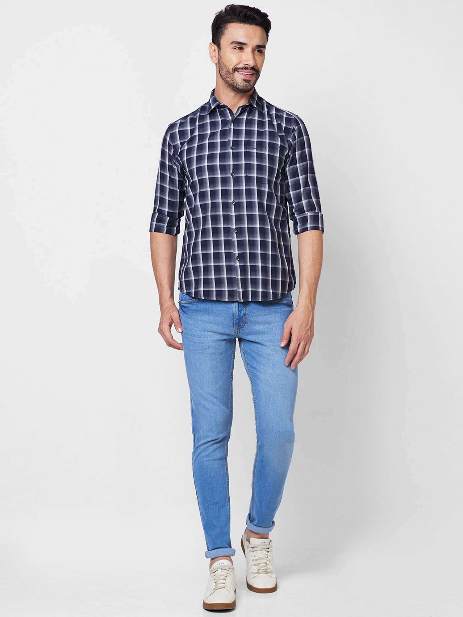 Park Avenue Dark Blue Slim Fit Check Shirt