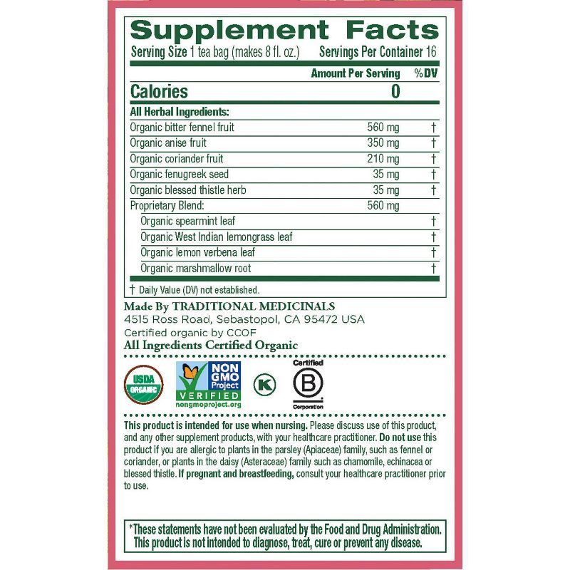 Traditional Medicinals Organic Mother's Milk Herbal Tea - 16ct