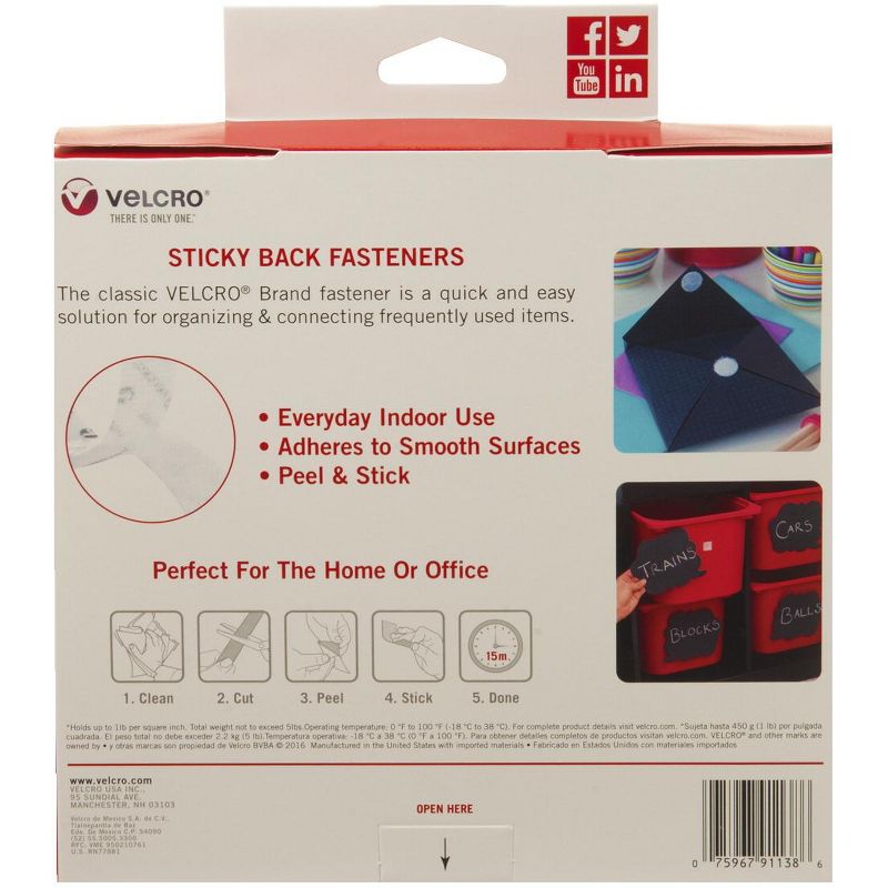 VELCRO Brand Hook and Loop Sticky Back Tape Roll, 30 Feet x 3/4 Inch, White