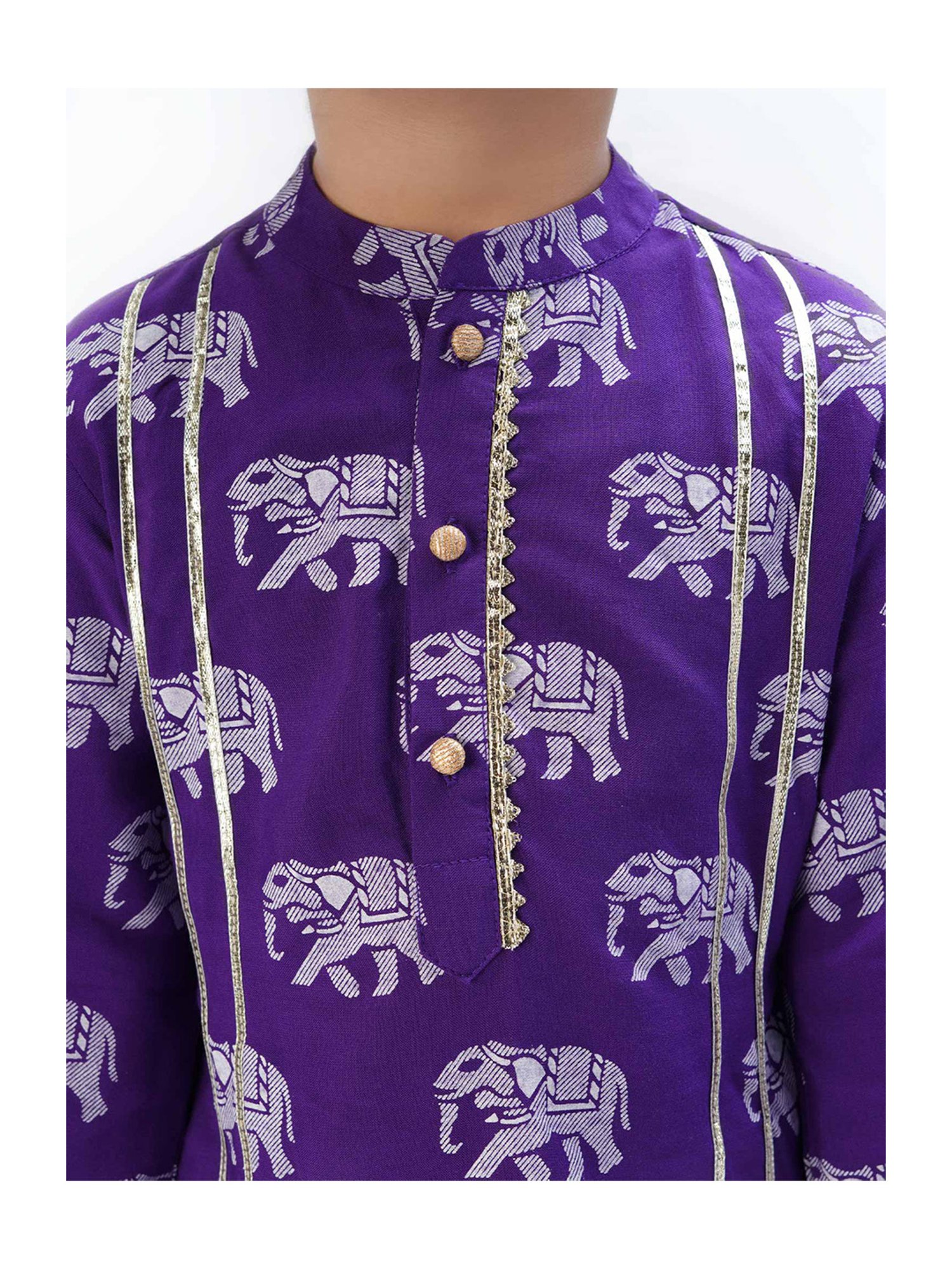 Lil Drama Kids Purple & White Printed Full Sleeves Kurta with Pants