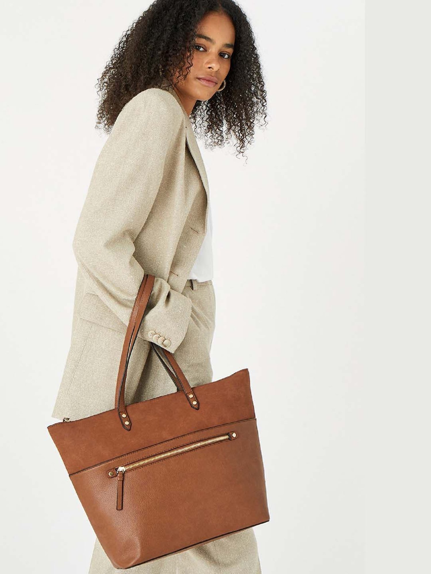 Accessorize London Women's Faux Leather Tan Pocket Molly Tote bag