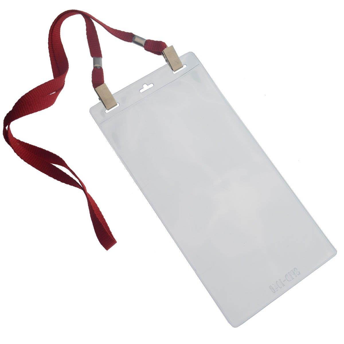 5 Pack - Extra Large 4 x 8 Inch Ticket & Event Credential Badge Holders with Double Sided Lanyards with Two Bulldog Clips, by Specialist ID (Assorted Colors)