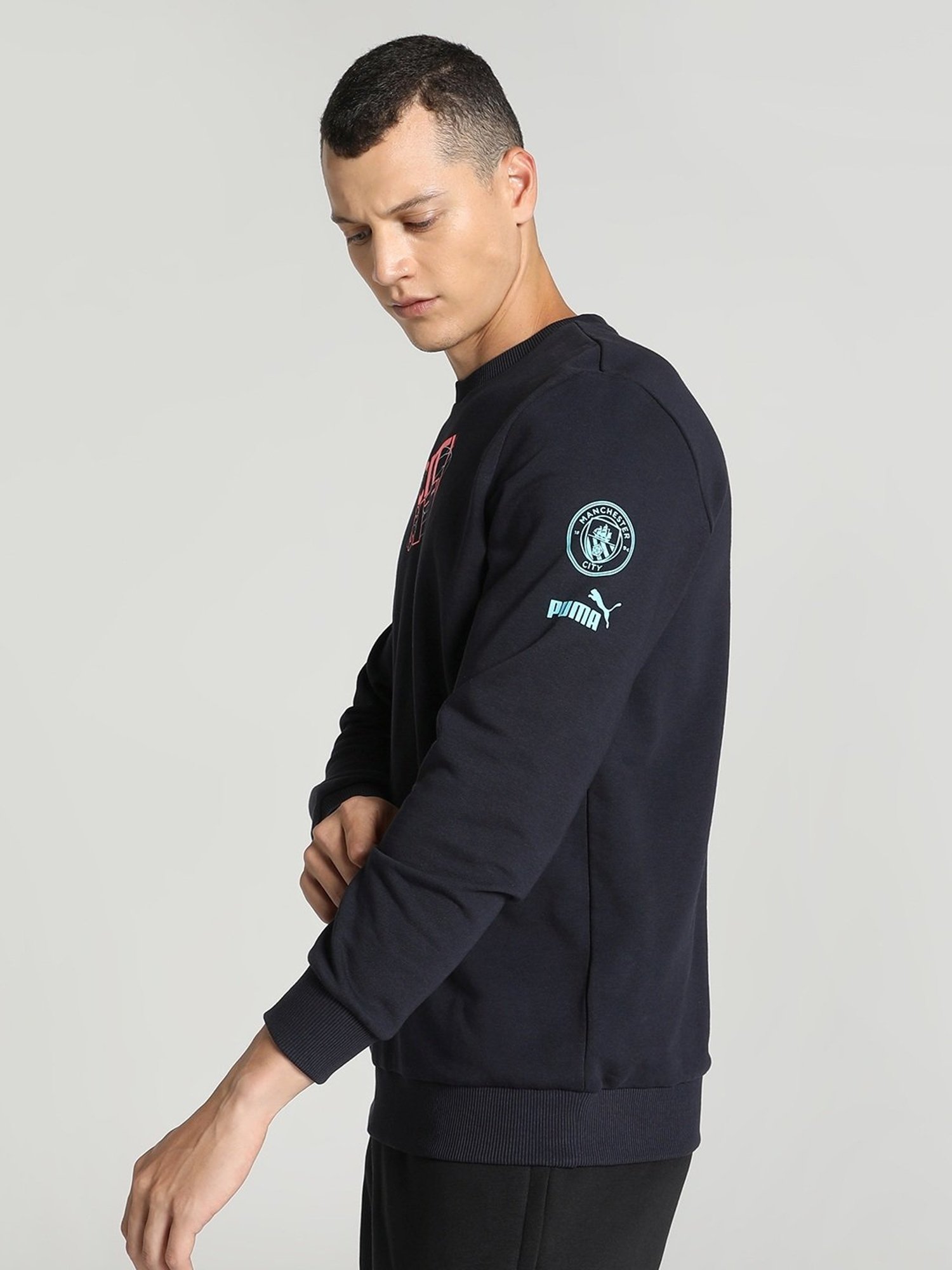 Puma Black Cotton Regular Fit Printed Sweatshirt