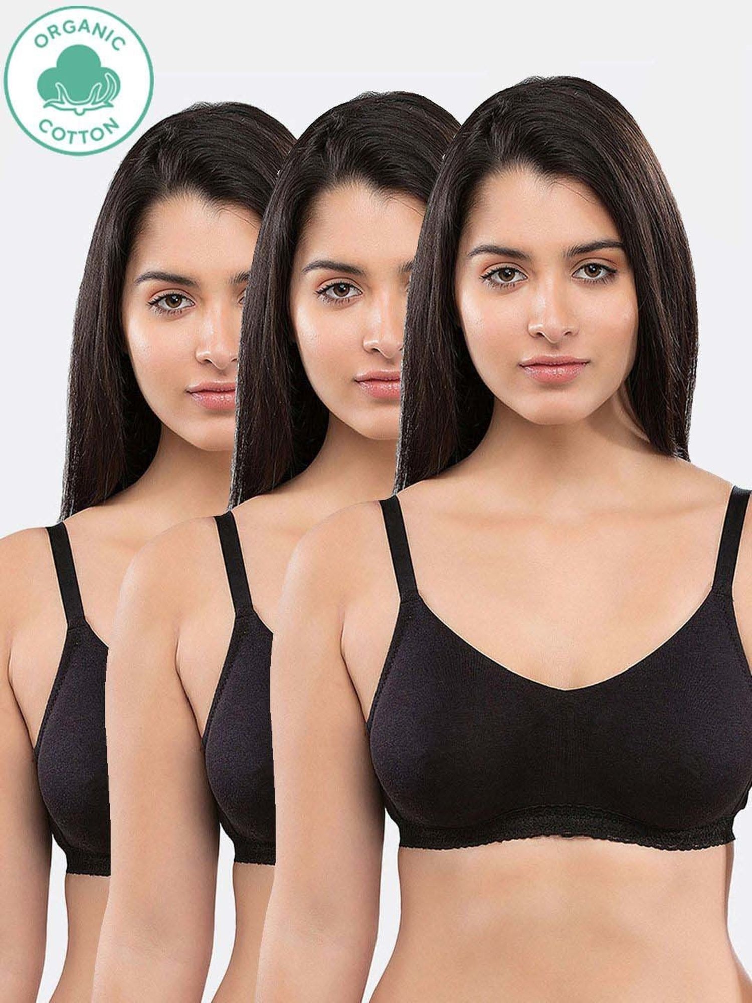 Inner Sense Black Cotton Seamless Bra - Pack Of 3