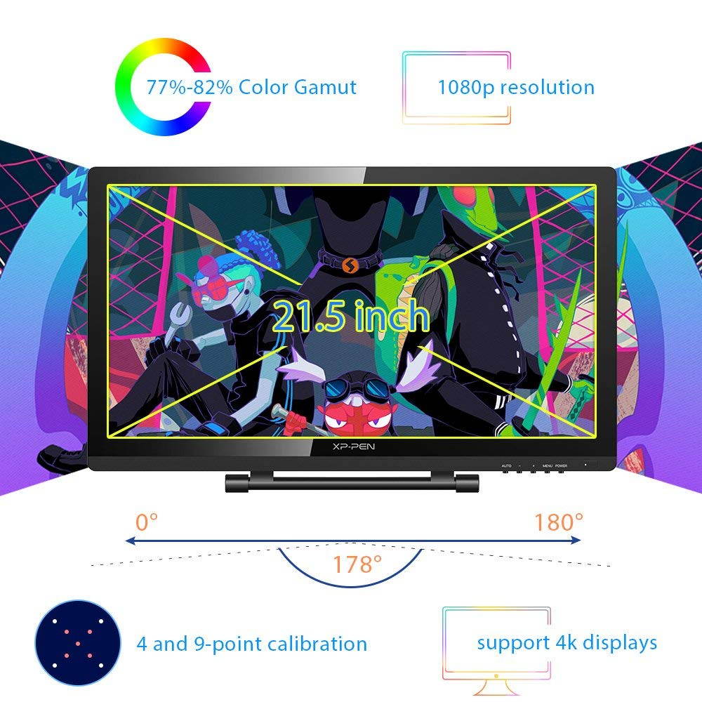 XP-PEN Artist22 Pro Drawing Pen Display 21.5 Inch Graphics Monitor 1920x1080 FHD Digital Drawing Monitor Adjustable Stand PN02S Stylus (8192 Pressure Sensitivity)