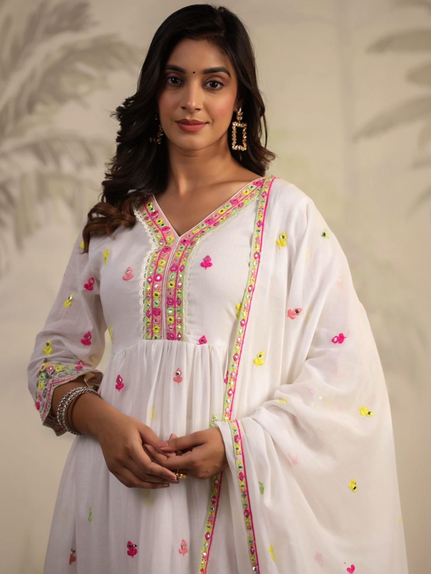 SCAKHI White Cotton Embroidered Kurta Pant Set With Dupatta