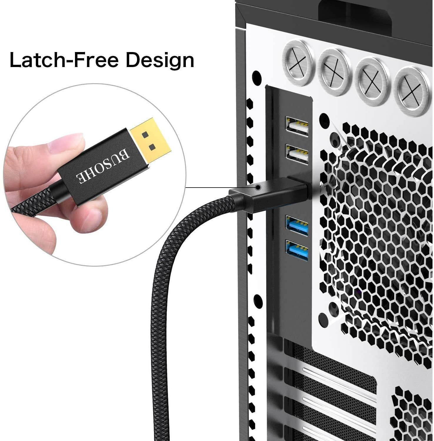 BUSOHE 8K DisplayPort 1.4 Cable 10 Feet Braided DisplayPort (DP) to DisplayPort (DP) Cable Supports 8K@60Hz 4K@144Hz 2K@165Hz 1080P@240Hz HBR3 32.4Gbps HDCP 2.2 HDR - 10FT