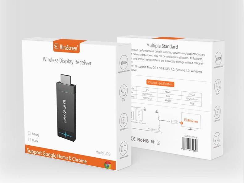 Cellphone TV Mirror Device 5G + 2.4G Dual Frequency with Screen Wireless Projection 1080p TV Stick HDMI Device Multi-screen Interactive for Movies Game Teleconferencing HD Model D5