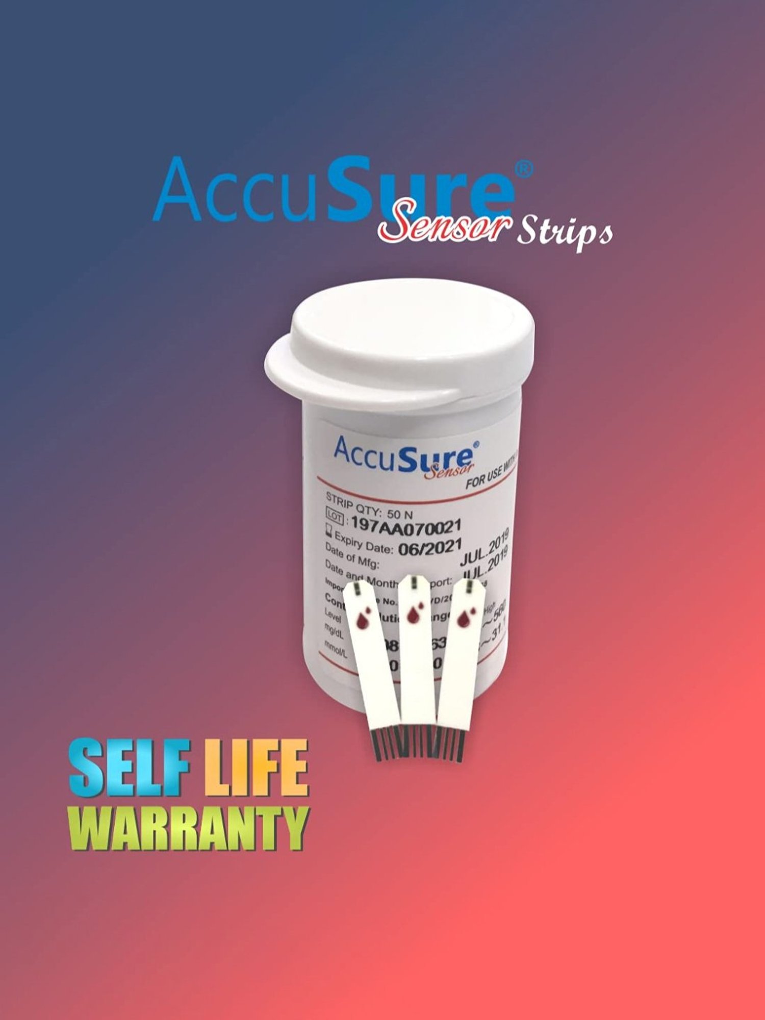 AccuSure Sensor Glucometer Test Strips, Pack of 1 | 25 Glucometer Strips