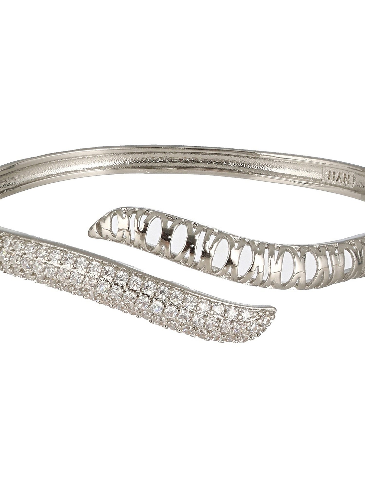 Prita by Priyaasi Wave AD Silver-Plated Cuff Bracelet & Ring Set