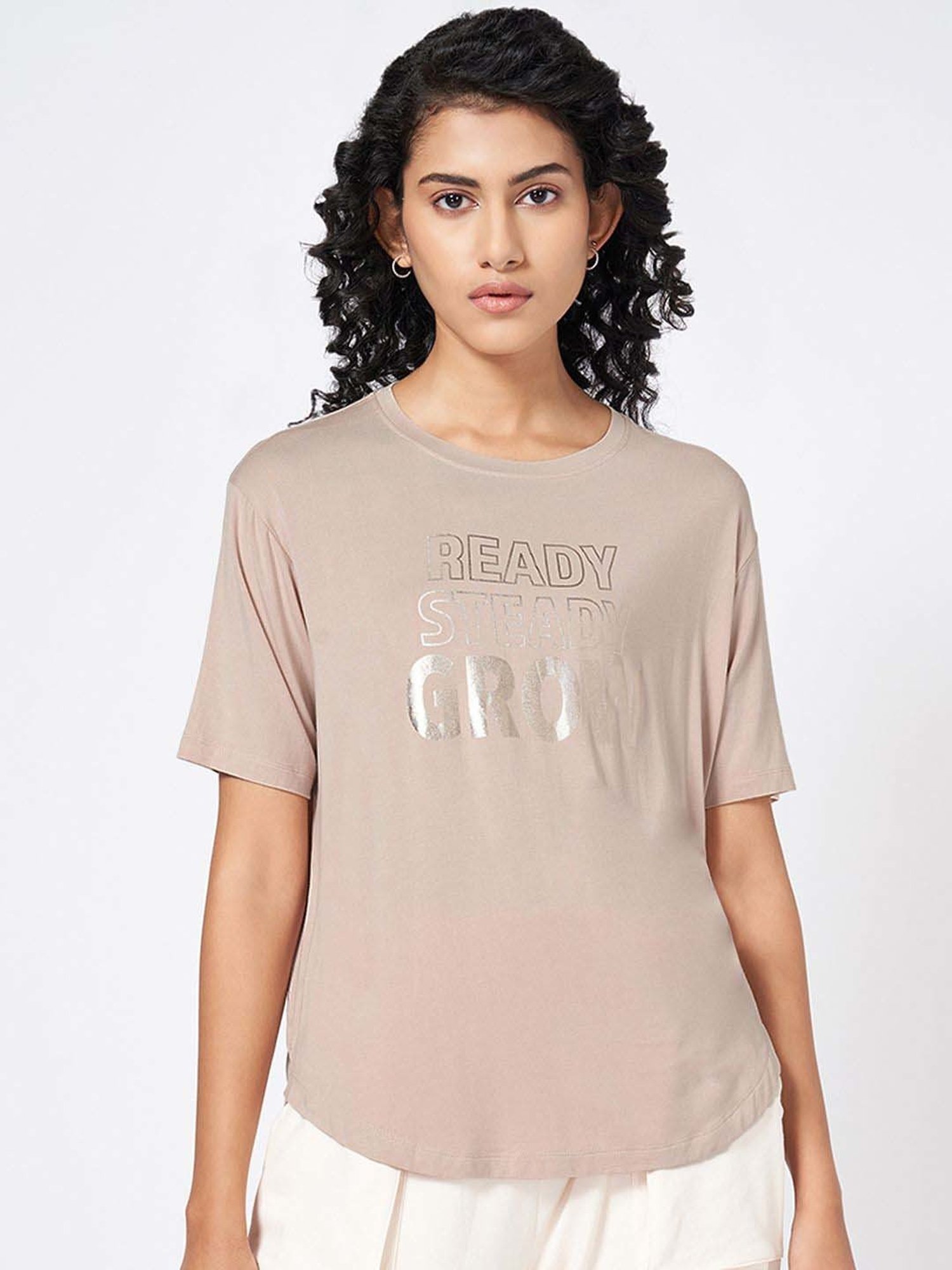 Ajile by Pantaloons Beige Printed T-Shirt