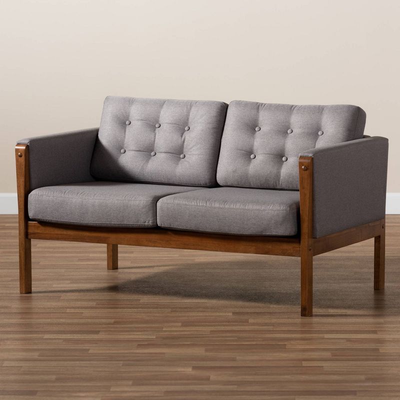 Lenne Upholstered Loveseat Gray/Walnut - Baxton Studio