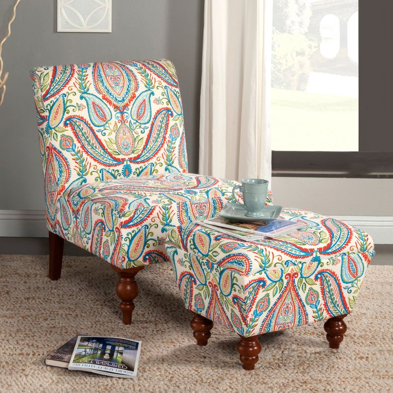 Slipper Accent Chair and Ottoman Coral/Turquoise - HomePop