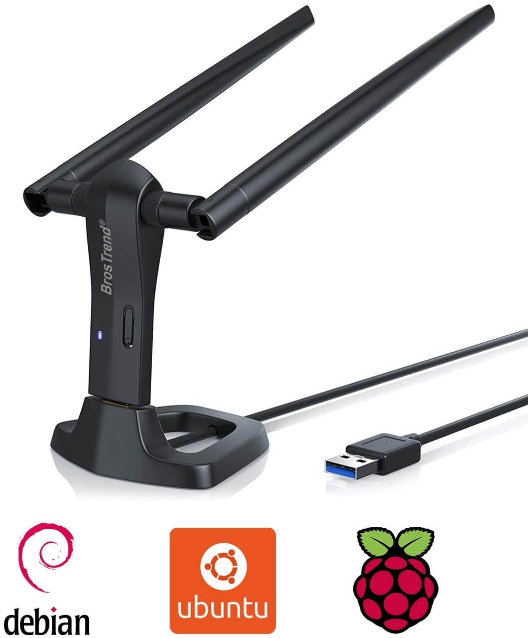 1200Mbps Linux USB WiFi Adapter for Desktop, Laptop of Ubuntu, Mint, Kali, Debian, Lubuntu, Xubuntu, Zorin, Raspbian, Raspberry Pi, Windows 10-XP, 5GHz / 2.4GHz, 2 X 5dBi Antennas, USB 3.0